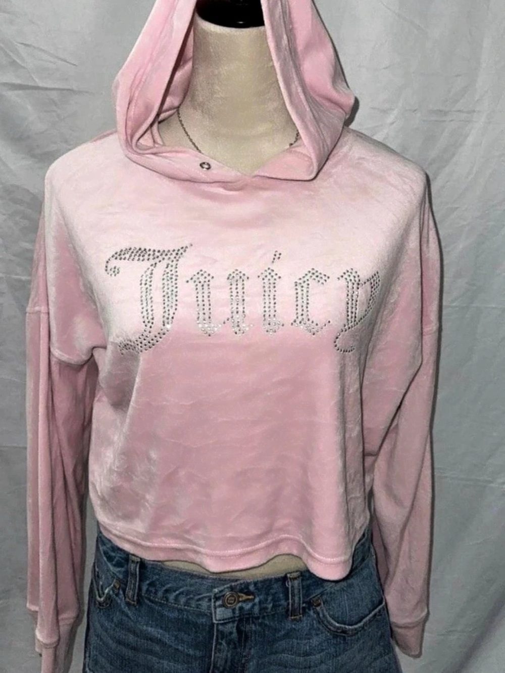 Juicy Couture Pink Velour Rhinestone Logo Hoodie Small